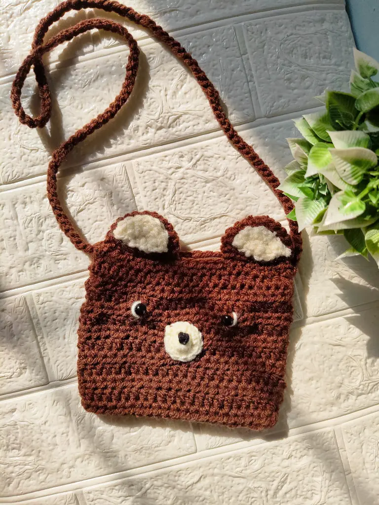Brown Bear Crochet Sling Bag