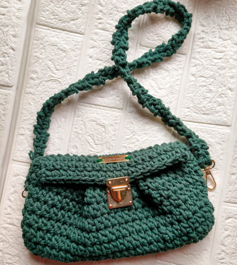 Crochet Clutch Sling Bag – Deep Forest Green