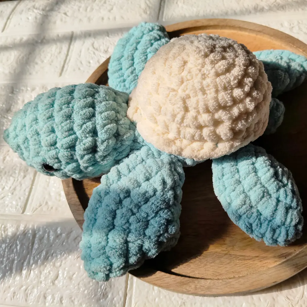Crochet Turtle Soft Toy – Sea Blue & Cream