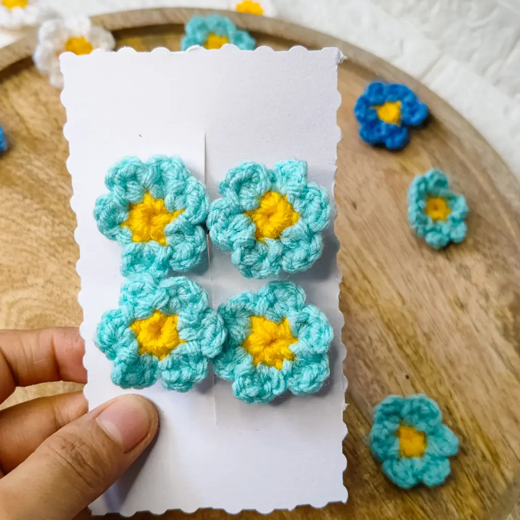 Crochet Teal Flower Hair Clips