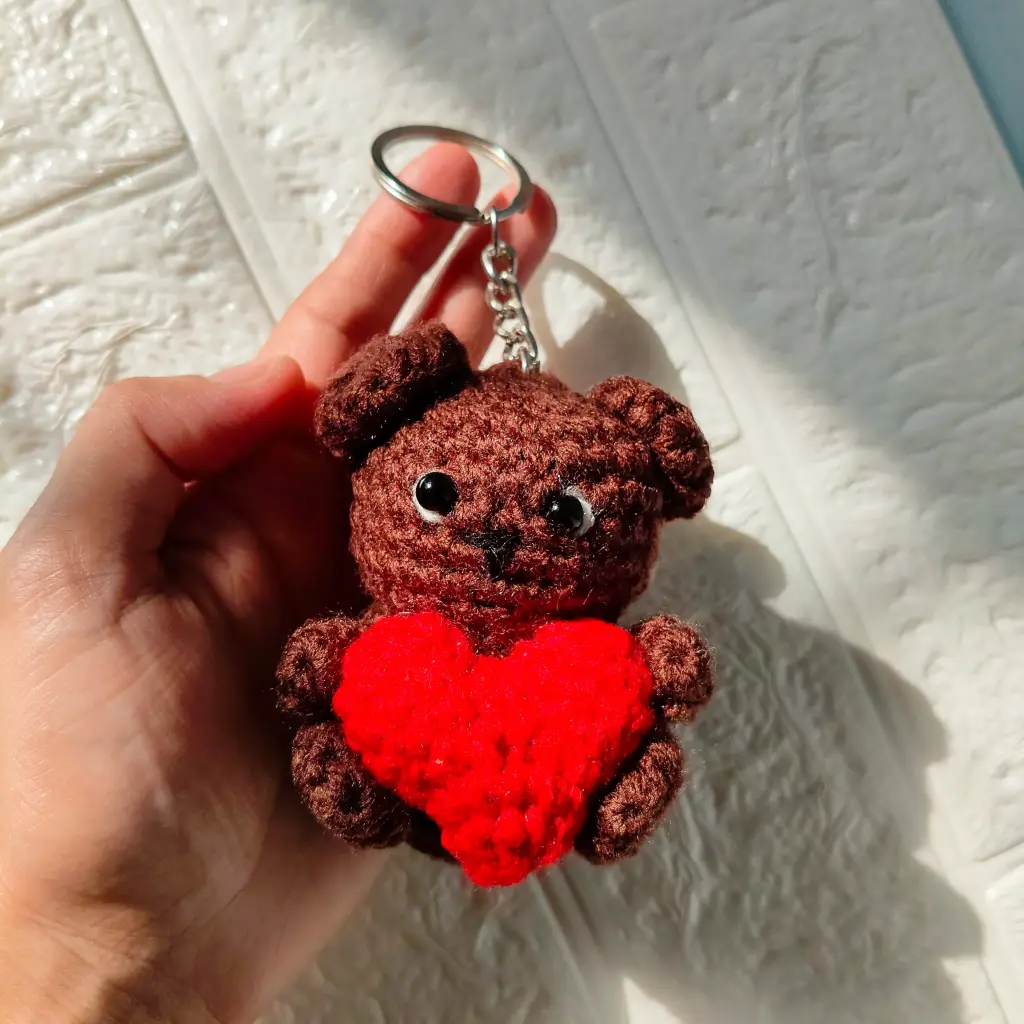 Crochet Teddy Bear Keychain – Heart