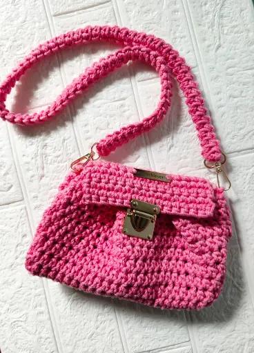 Blush Pink Crochet Sling Bag 