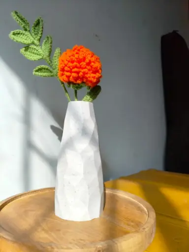 Crochet Marigold in Facet Vase