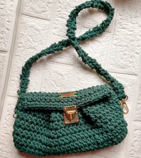 Crochet Clutch Sling Bag – Deep Forest Green
