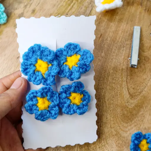 Crochet Blue Flower Hair Clips