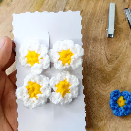 Crochet White Flower Hair Clips