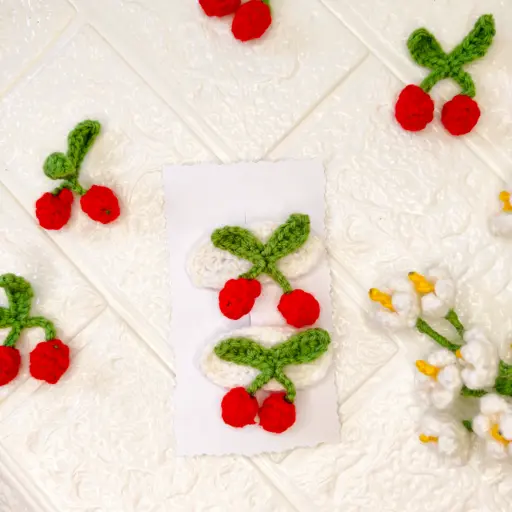 Crochet Cherry Hair Clips